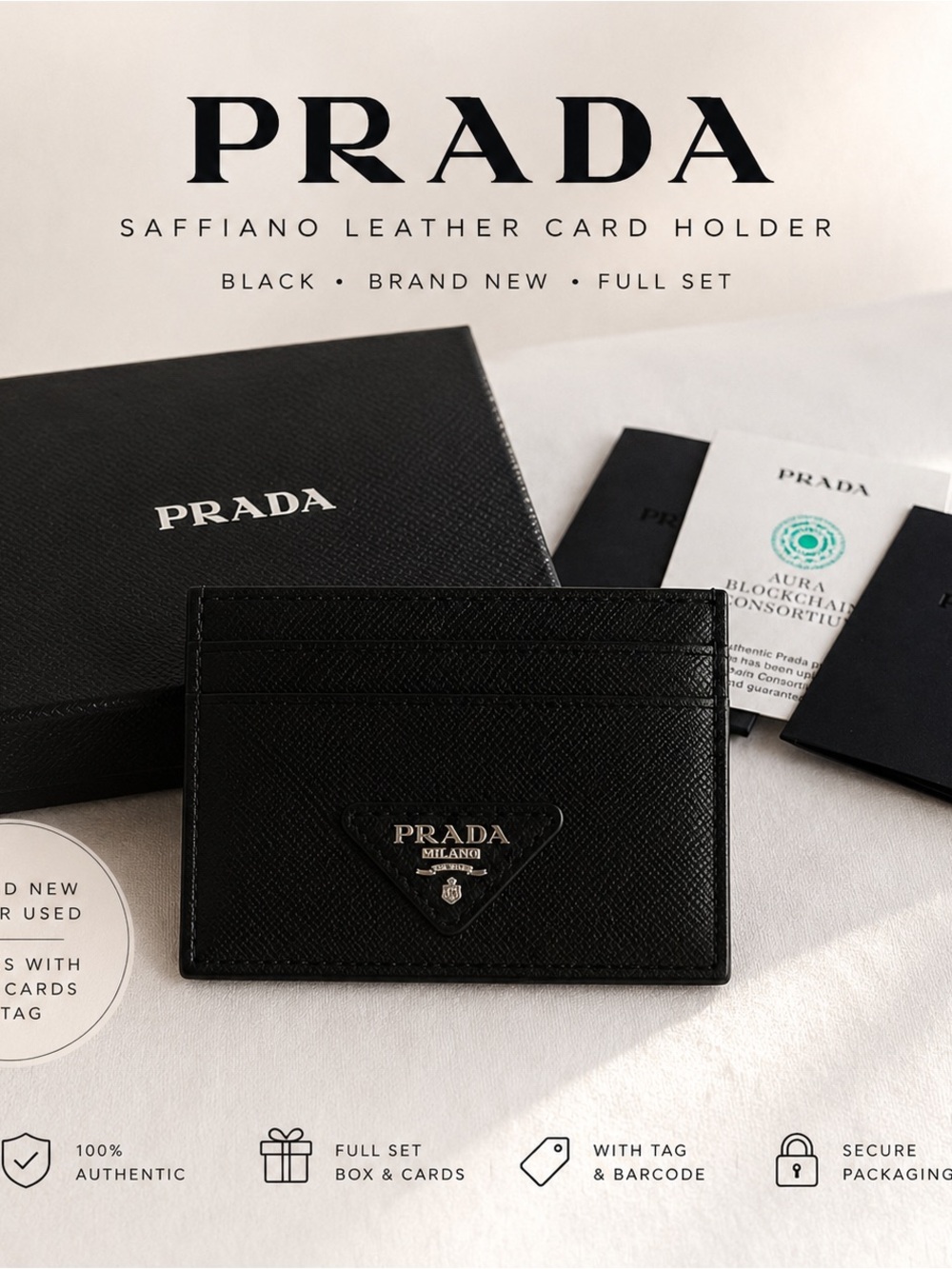 Prada Black Saffiano Leather Card Holder